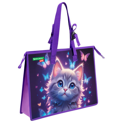 Папка для рисунков и чертежей с регулируемыми ручками BRAUBERG KIDS А3, 1 отделение, карман внутри, "Curious cat", 273414