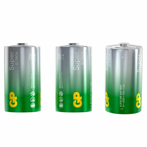 Батарейки КОМПЛЕКТ 2 шт., GP Super G-Tech, D (LR20, 13А), алкалиновые, в пленке, 13A-OS2