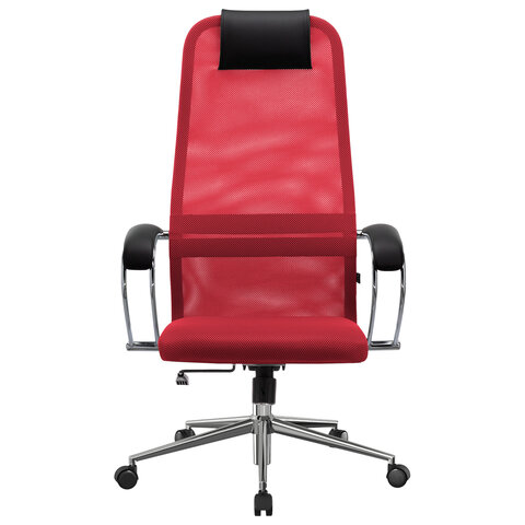 Кресло офисное МЕТТА "SU-B-8" хром, ткань-сетка, сиденье мягкое, красное