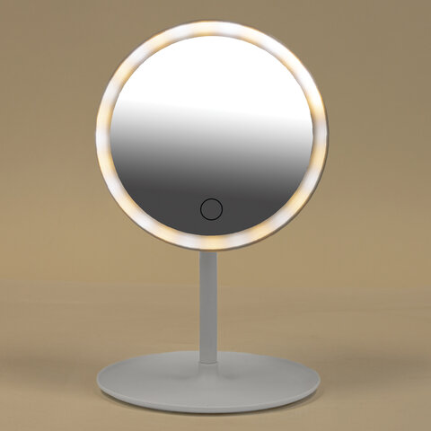 Зеркало настольное с LED-подсветкой для макияжа, диаметр 17 см, 3 режима свечения, аккумулятор 800 mAh, цвет белый, WBZ (ВБЗ), 609332