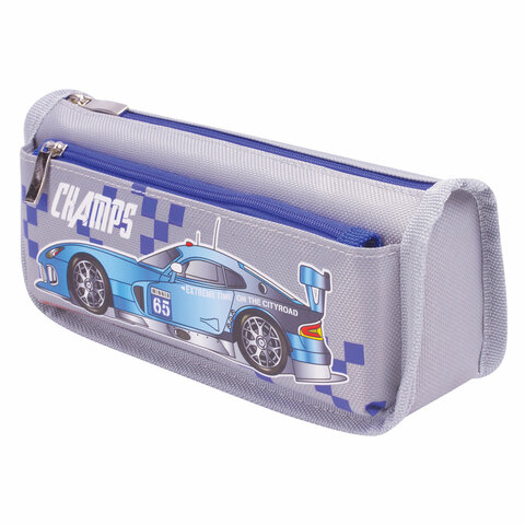 Пенал мягкий ЮНЛАНДИЯ, 2 отделения, полиэстер, "Car champion", серый, 21х6х9 см, 228983