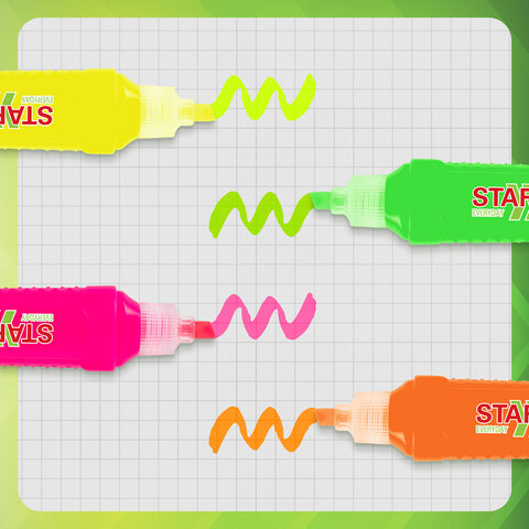 Набор текстовыделителей 4 НЕОНОВЫХ ЦВЕТА, STAFF "EVERYDAY HL-707", линия 1-5 мм, скошенный наконечник, 152548