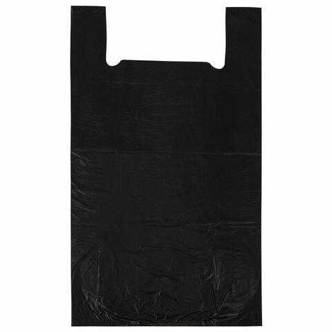 Пакет "майка" КОМПЛЕКТ 50 штук, 40+18х70, ПНД черный 25 мкм, LAIMA, 700792