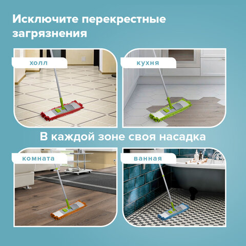 Насадка МОП КОМПЛЕКТ 4 шт., УНИВЕРСАЛЬНАЯ для швабр 38-42 см (ТИП К), микрофибра букли/синель, LAIMA, 607460