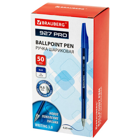 Ручка шариковая BRAUBERG 927 PRO "WRITING 3.0", СИНЯЯ, пишущий узел 0,5 мм, линия письма 0,25 мм, 144337