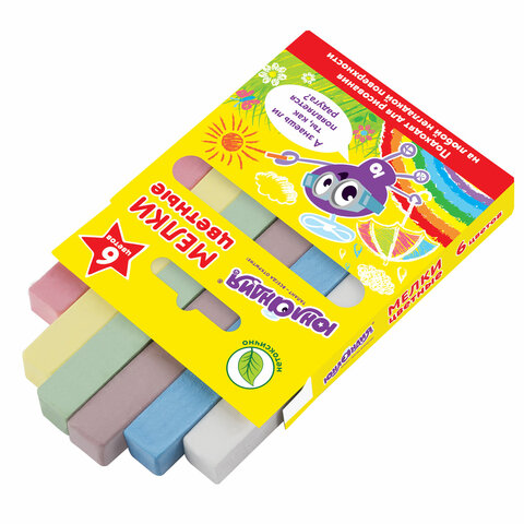 Мел цветной квадратный 6 штук, ЮНЛАНДИЯ "ЮНЛАНДИК И ОКРУЖАЮЩИЙ МИР", картонная упаковка, европодвес, 227447
