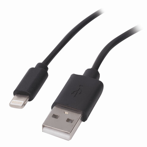 Кабель USB 2.0 – Lightning, 1 м, SONNEN, медь, для передачи данных и зарядки, черный, 513116