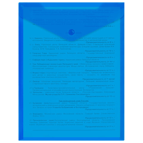 Папка-конверт с кнопкой прозрачная А4 BRAUBERG UNIVERSAL, вертикальная, синяя, 0,15 мм, 273076