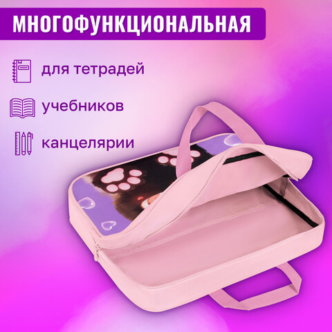 Папка на молнии с ручками BRAUBERG А4, 1 отделение, полиэстер, 80 мм, "Paw prints", 273300