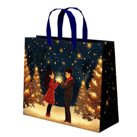 Пакет подарочный (1шт) новогодний, 26х13х32см, "Love story", фольга, ассорти, ЗОЛОТАЯ СКАЗКА, 592445
