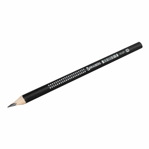 Карандаш чернографитный BRAUBERG, 1 шт., "Black&White", HB, трехгранный, корпус черный, заточенный, 181297