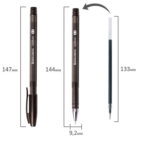 Ручка гелевая BRAUBERG "Gel Tone", ЧЕРНАЯ, корпус тонированный, игольчатый узел 0,5 мм, линия письма 0,35 мм, 141517