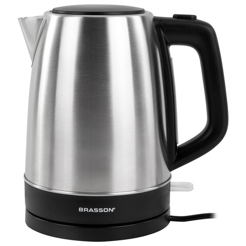 Чайник BRASSON (БРАССОН) KT-040, 1,7 л, 2200 Вт, индикатор уровня воды, сталь, черный, 455192