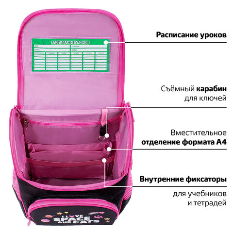 Ранец ПИФАГОР BASIC, 1 отделение, 3 кармана, эргономичная спинка, "Dark kitten", 35х28х18 см, 273134