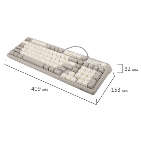 Клавиатура проводная бесшумная USB, 102+98 клавиш, LED-подсветка, SONNEN K620, слоновая кость / серая, 513950