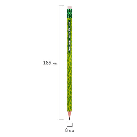 Карандаш чернографитный BRAUBERG "GREEN", 1 шт., HB, с ластиком, пластиковый, ассорти, 181746