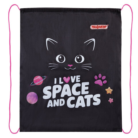 Мешок для обуви ПИФАГОР, 1 отделение, 42х34 см, "Dark kitten", 273419