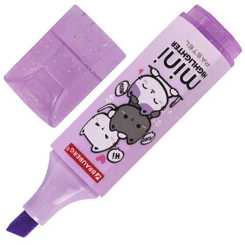 Текстовыделитель мини с принтами BRAUBERG "PASTEL", АССОРТИ В ПЛАСТИКОВОЙ БАНКЕ, 1-5 мм, 152536