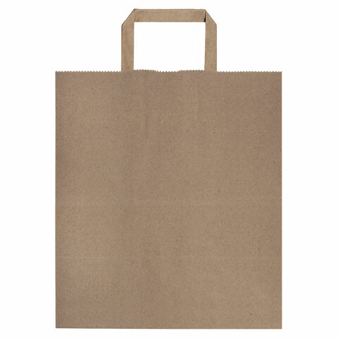 Крафт-пакет бумажный 24х14х29 см, КОМПЛЕКТ 50 шт., плоские ручки, плотность 90 г/м2, LAIMA ECO CRAFT, 609687