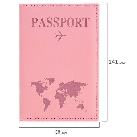Обложка для паспорта "Passport map", экокожа soft-touch, розовая, STAFF, 238759