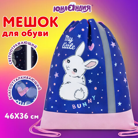 Мешок для обуви ЮНЛАНДИЯ, плотный, светоотражающая полоса, 46х36 см, "Fluffy tail", 272409