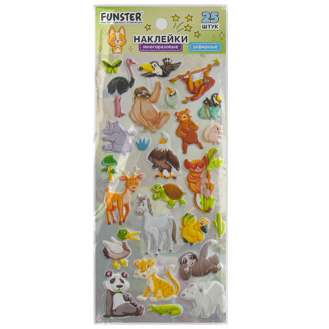 Наклейки зефирные "Животный мир", 19х9,5 см, ассорти 8 видов, FUNSTER (ФАНСТЕР), 666089