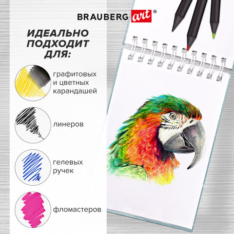 Скетчбук, белая бумага 120 г/м2 142х212 мм, 80 л., гребень, твердая обложка, BRAUBERG ART DEBUT, 112989