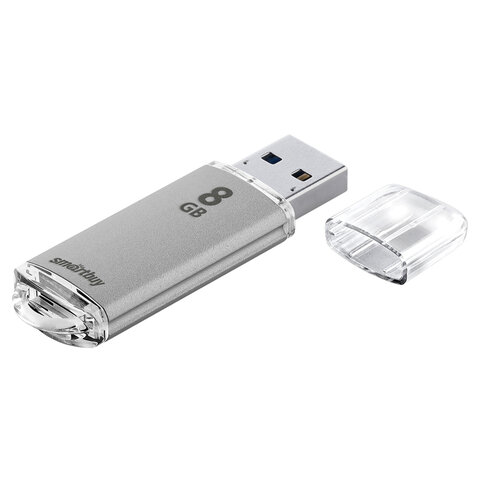 Флеш-диск 8 GB, SMARTBUY V-Cut, USB 2.0, металлический корпус, серебристый, SB8GBVC-S
