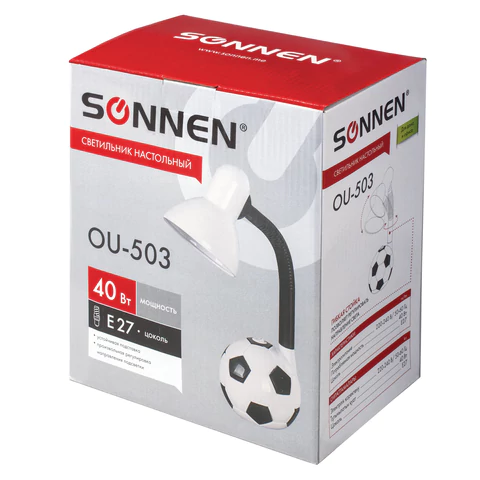 Настольная лампа / светильник SONNEN OU-503, на подставке, цоколь Е27, "Мяч", белый, 236675