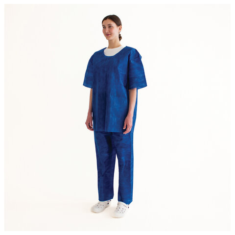 Костюм хирургический синий (рубашка и брюки) 52-54 р., спанбонд 42 г/м2, ГЕКСА