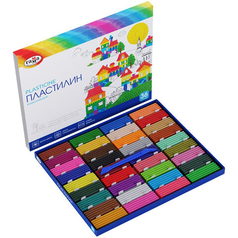 Пластилин классический ГАММА "Классический", 36 цветов, 720 г, со стеком, картонная упаковка, 281037