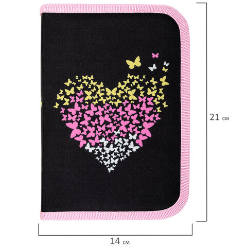 Пенал BRAUBERG, 1 отделение, полиэстер, 21х14 см, "Shining heart", 272326