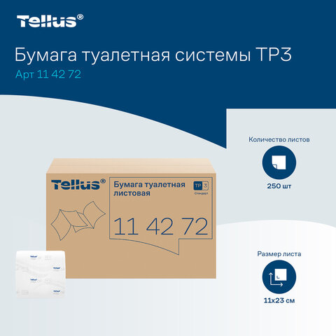 Бумага туалетная Tellus/TORK (Система Т3) UNIVERSAL, КОМПЛЕКТ 40 шт., листовая, 250 л., 11х23 см, 1-слойная, 114272