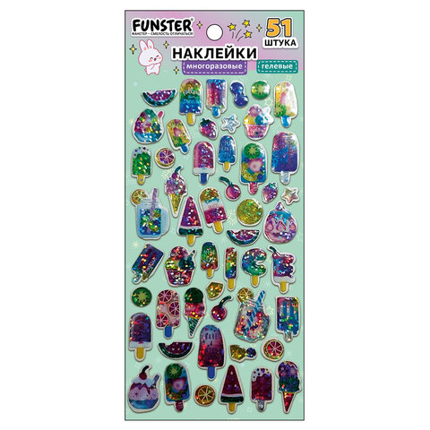 Наклейки гелевые "Любимые блестки", 17,5х9 см, ассорти 6 видов, FUNSTER (ФАНСТЕР), 666104