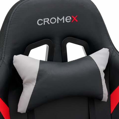 Кресло компьютерное CROMEX (КРОМЕКС) "Quantum GM-155 RGB", подсветка, две подушки, экокожа, черное/красное/серое, 532955
