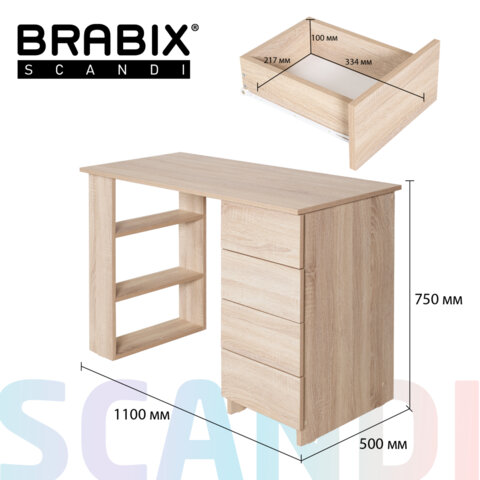 Стол письменный/компьютерный BRABIX "Scandi CD-016", 1100х500х750 мм, 4 ящика, дуб сонома, 641892, ЦБ013707-2