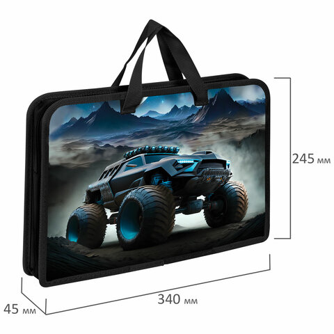 Папка на молнии с ручками ЮНЛАНДИЯ А4, 1 отделение, пластик, ширина 45 мм, "Space driver", 273360