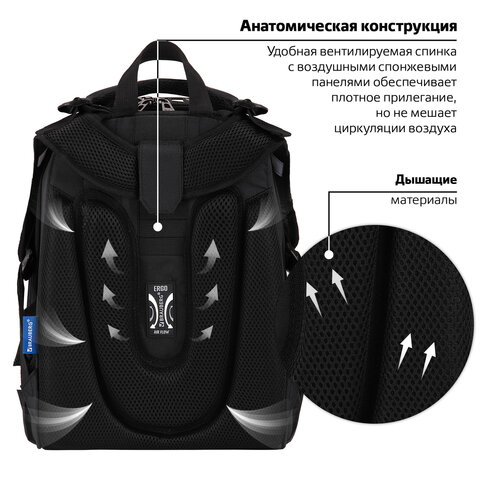 Ранец BRAUBERG SHINY, 2 отделения, с брелком, Scary dino, СВЕТЯЩИЙСЯ РИСУНОК, 38х28х14 см, 273143