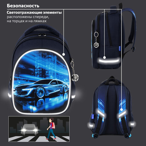 Рюкзак BRAUBERG OPTIMA, 2 отделения, с брелоком, "Night driver", 36х27х18 см, 272096