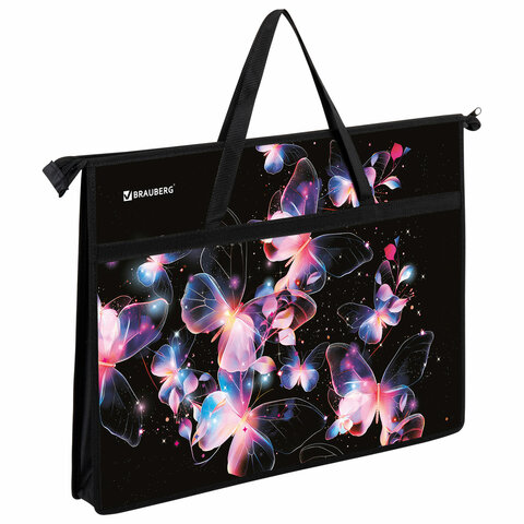 Папка для рисунков и чертежей с ручками BRAUBERG А3, пластик, молния сверху, "Butterflies", 273412