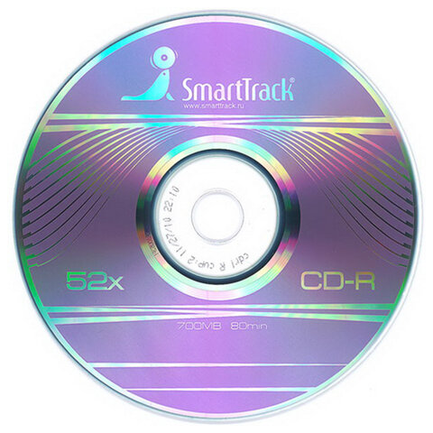 Диски CD-R SMARTTRACK, 700 Мб 52x Cake Box (упаковка на шпиле), КОМПЛЕКТ 10 шт., ST000148
