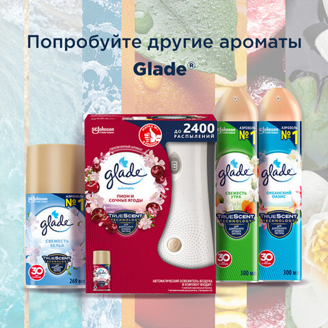 Сменный баллон 269 мл GLADE "Сицилийский лимонад и мята", для автоматических освежителей, универсальный, 33705