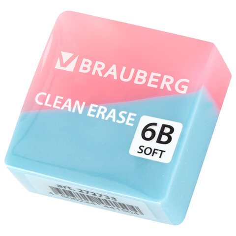 Ластик BRAUBERG "PASTEL COLOR DUO", 34х34х14 мм, квадратный, экологичный ПВХ, ассорти, 272733