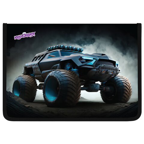 Папка для труда на молнии ЮНЛАНДИЯ А4, 1 отделение, откидная планка, органайзер, "Space driver", 273396