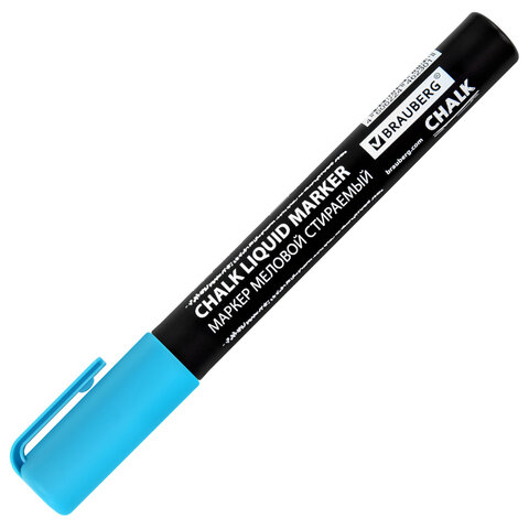 Маркер меловой CHALK LIQUID MARKER, СИНИЙ, 3 мм, стираемый, BRAUBERG "CHALK", 152592