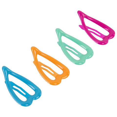 Заколки для волос НАБОР 4 шт., 3,5 см, клик-клак, сердечки, глянцевый, разные цвета, MONTE VITA (МОНТЕ ВИТА), 457082