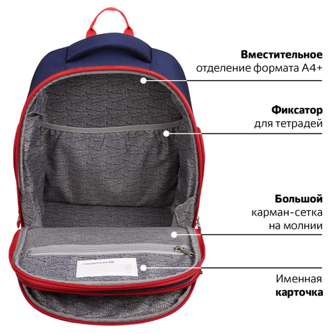 Рюкзак BRAUBERG CLASSIC, легкий каркас, премиум материал, "Lion", синий, 37х32х21 см, 228829