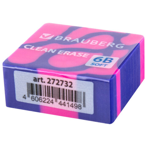 Ластик BRAUBERG "CLARITY", 34х34х14 мм, квадратный, экологичный ПВХ, ассорти, 272732