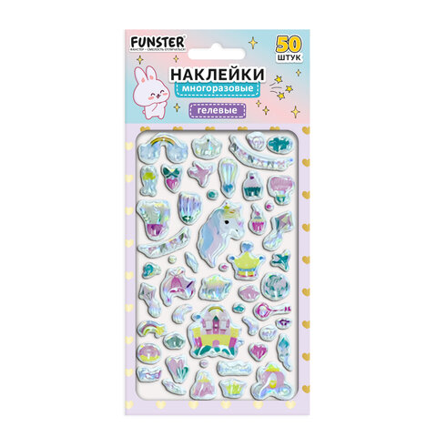 Наклейки гелевые "Блестящий микс", 15,5х9,5 см, ассорти 6 видов, FUNSTER (ФАНСТЕР), 666086