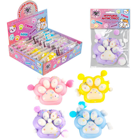 Игрушка-антистресс "ДВУХЦВЕТНАЯ КОШАЧЬЯ ЛАПКА С ПОМПОНАМИ", 7х6 см, ассорти 4 вида, дисплей, JOLLY JOT (ДЖОЛЛИ ДЖОТ), 665768